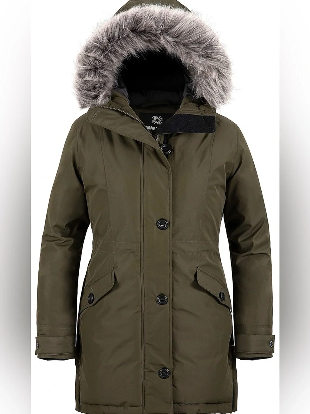 Insulated GREEN Parka with Faux-Fur Trim Hood